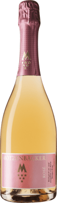 En glasflaska med Motzenbäcker Rosé Brut, en mousserande från Tyskland