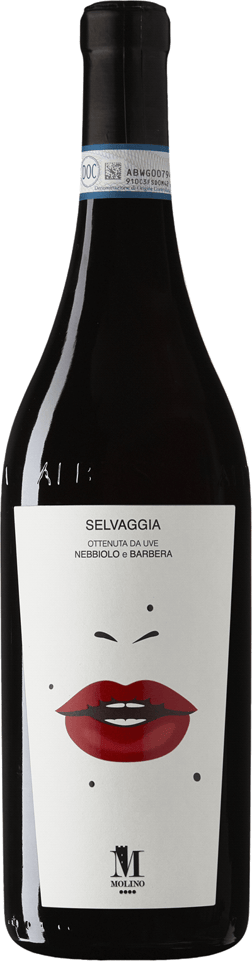 En glasflaska med Selvaggia Rosso 2023, ett rött vin från Piemonte i Italien