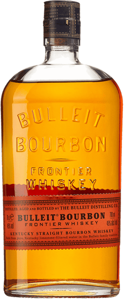 En glasflaska med Bulleit Bourbon, en whisky från Kentucky i USA
