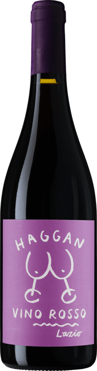 En lättare glasflaska med Haggan Vino Rosso, ett rött vin från Latium i Italien