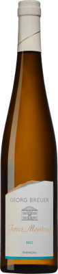 En glasflaska med Georg Breuer Terra Montosa Riesling 2020, ett vitt vin från Rheingau i Tyskland