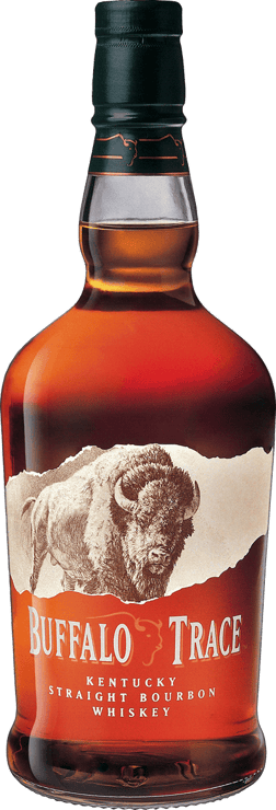 En glasflaska med Buffalo Trace, en whisky från Kentucky i USA
