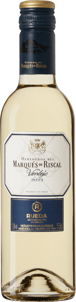 En glasflaska med Marqués de Riscal Organic 2023, ett vitt vin från Kastilien-León i Spanien