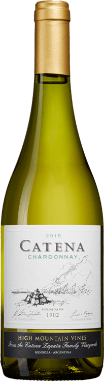 En lättare glasflaska med Catena Chardonnay, ett vitt vin från Cuyo i Argentina