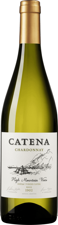 En lättare glasflaska med Catena Chardonnay, ett vitt vin från Cuyo i Argentina