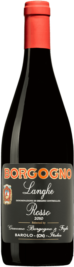 En lättare glasflaska med Borgogno Langhe Rosso, 2022, ett rött vin från Piemonte i Italien