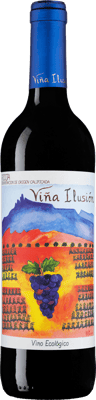 En lättare glasflaska med Viña Ilusión Rioja, ett rött vin från Rioja i Spanien