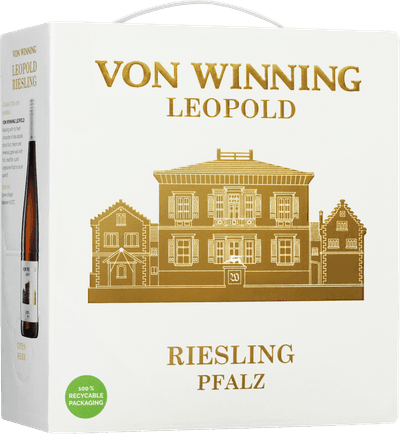 En box med Von Winning Leopold Riesling 2023, ett vitt vin från Pfalz i Tyskland