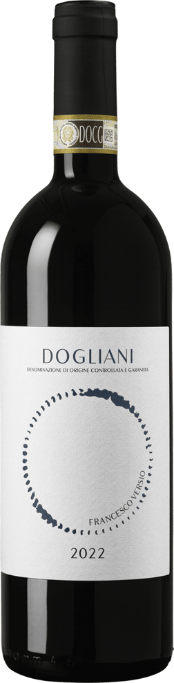 En lättare glasflaska med Francesco Versio Dogliani 2022, ett vitt vin från Rhein i Tyskland