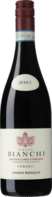 En lättare glasflaska med Umani Ronchi Bianchi Montepulciano d’Abruzzo 2021, ett rött vin från Abruzzerna i Italien