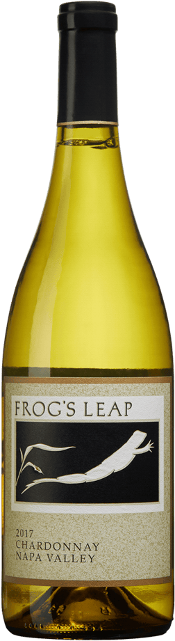 En glasflaska med Frog’s Leap Chardonnay, ett rött vin från Apulien i Italien