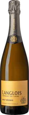 En glasflaska med Langlois Crémant de Loire Brut, en mousserande från Loiredalen i Frankrike