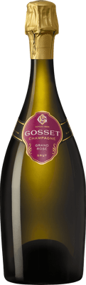 En glasflaska med Gosset Grand Rosé Brut, ett champagne från Champagne i Frankrike