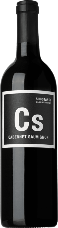 En glasflaska med Substance Cabernet Sauvignon, ett rött vin från Washington State i USA