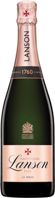 En glasflaska med Lanson Rosé Label, ett champagne från Champagne i Frankrike