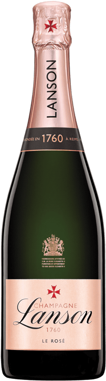 En glasflaska med Lanson Rosé Label, ett champagne från Champagne i Frankrike