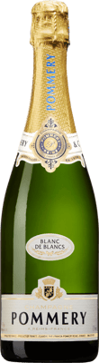 En glasflaska med Pommery Apanage Blanc de Blancs, ett champagne från Champagne i Frankrike