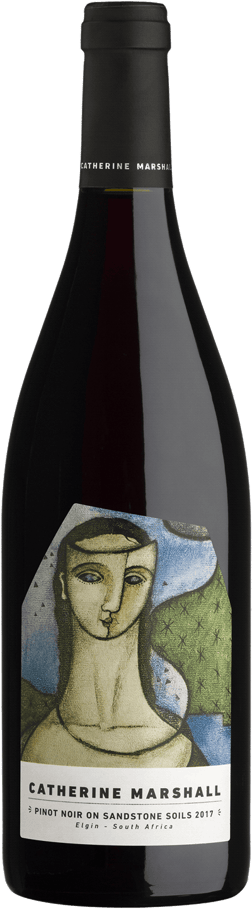 En glasflaska med Catherine Marshall Pinot Noir on Sandstone Soils 2020, ett rött vin från Western Cape i Sydafrika