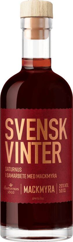 En glasflaska med Saturnus Svensk Vinter Röd, en glögg och Glühwein från Sverige