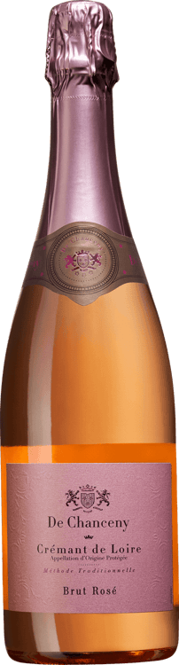 En glasflaska med Crémant Rosé de Chanceny, en mousserande från Loiredalen i Frankrike