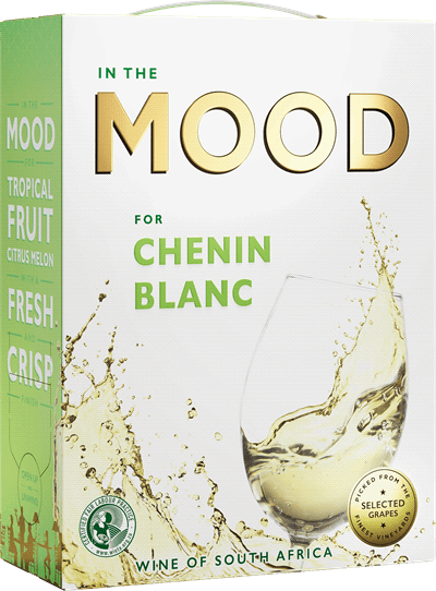 En box med In the MOOD for Chenin Blanc, ett vitt vin från Western Cape i Sydafrika