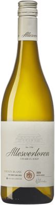 En lättare glasflaska med Allesverloren Chenin Blanc, ett vitt vin från Western Cape i Sydafrika