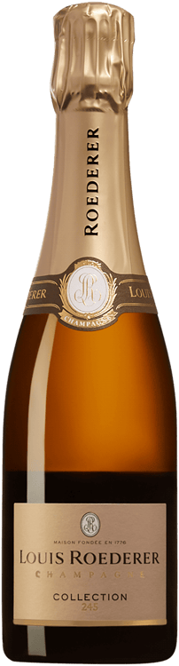 En glasflaska med Louis Roederer Collection 244 halvflaska, ett champagne från Champagne i Frankrike