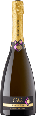 En glasflaska med Cava Blanc de Noirs 1+1=3 Reserva Familia, en mousserande från Cava i Spanien