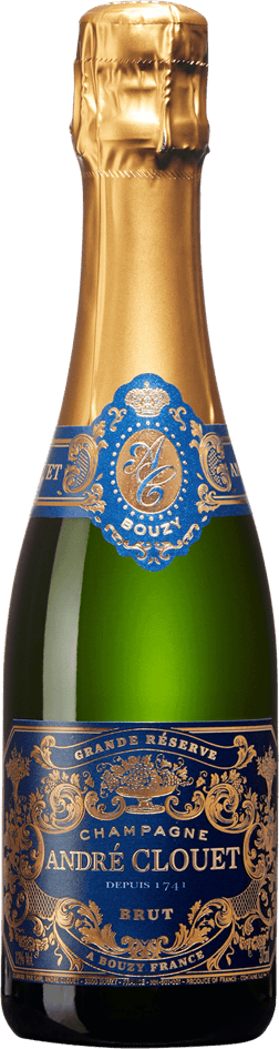En glasflaska med Andre Clouet Grande Reserve, ett champagne från Champagne i Frankrike