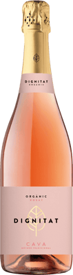 En glasflaska med Dignitat Cava Rosé Brut, en mousserande från Cava i Spanien