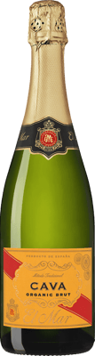 En glasflaska med El Mar Cava Brut, en mousserande från Cava i Spanien
