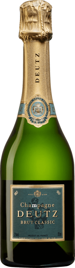 En lättare glasflaska med Deutz Brut Classic, ett champagne från Champagne i Frankrike