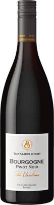 En glasflaska med Jean-Claude Boisset Bourgogne Pinot Noir Les Ursulines 2021, ett rött vin från Bourgogne i Frankrike