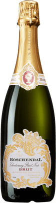 En glasflaska med Boschendal Brut Chardonnay Pinot Noir, en mousserande från Western Cape i Sydafrika