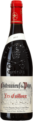 En glasflaska med Châteauneuf-du-Pape Les Cailloux, ett rött vin från Rhonedalen i Frankrike