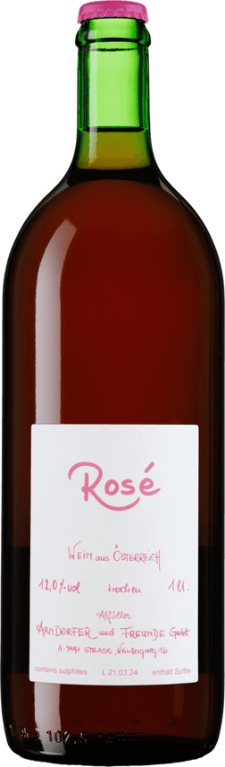 En lättare glasflaska med Arndorfer Rosé, en rosévin från Österrike