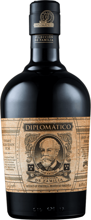 En glasflaska med Diplomático Selección de Familia, en rom från Venezuela