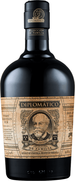 En glasflaska med Diplomático Selección de Familia, en rom från Venezuela