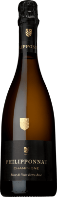 En glasflaska med Philipponnat Blanc de Noirs Extra Brut 2016, ett champagne från Champagne i Frankrike