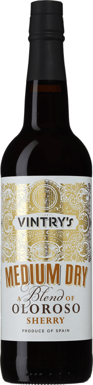 En lättare glasflaska med Vintry&#8217;s Blend of Oloroso, en starkvin från Andalusien i Spanien