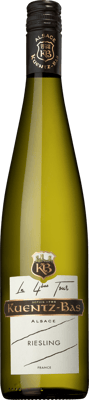 En glasflaska med La 4ème Tour Riesling, ett vitt vin från Alsace i Frankrike