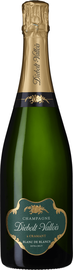 En glasflaska med Diebolt Vallois Blanc de Blancs, ett champagne från Champagne i Frankrike