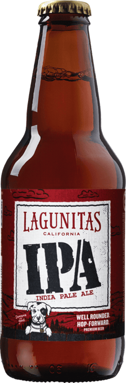 En glasflaska med Lagunitas IPA Indian Pale Ale, en ale från Internationellt märke