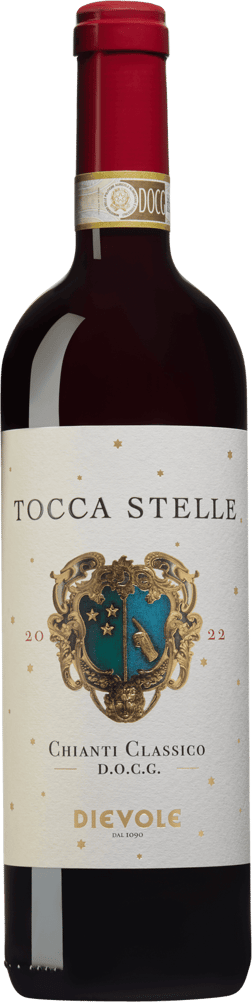 En glasflaska med Dievole Tocca Stelle Chianti Classico 2022, ett rött vin från Toscana i Italien