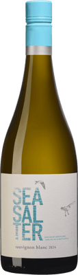 En glasflaska med Seasalter Sauvignon blanc, ett vitt vin från Western Cape i Sydafrika