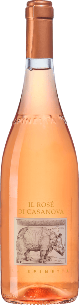 En glasflaska med La Spinetta Il Rosé di Casanova 2023, en rosévin från Toscana i Italien