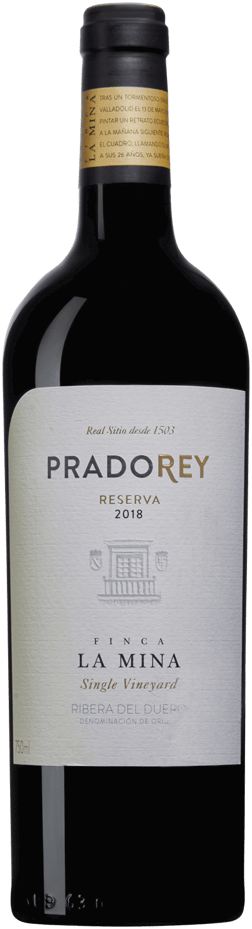 En glasflaska med Real Sitio de Ventosilla La Mina Single Vineyard 2018, ett vitt vin från Kalifornien i USA
