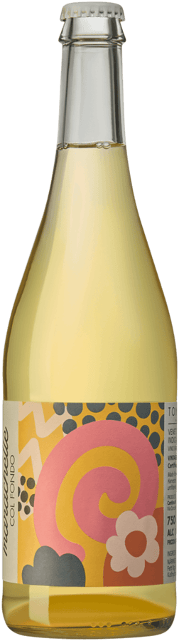 En glasflaska med Cantina Tonello Marachelle Col Fondo 2023, ett vitt vin från Italien