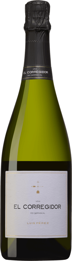 En glasflaska med Bodegas Luis Pérez Viña El Corregidor de Carrascal Brut Nature 2020, en mousserande från Spanien