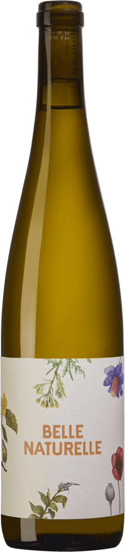 En glasflaska med Belle Naturelle Grüner Veltliner 2024, ett vitt vin från Österrike